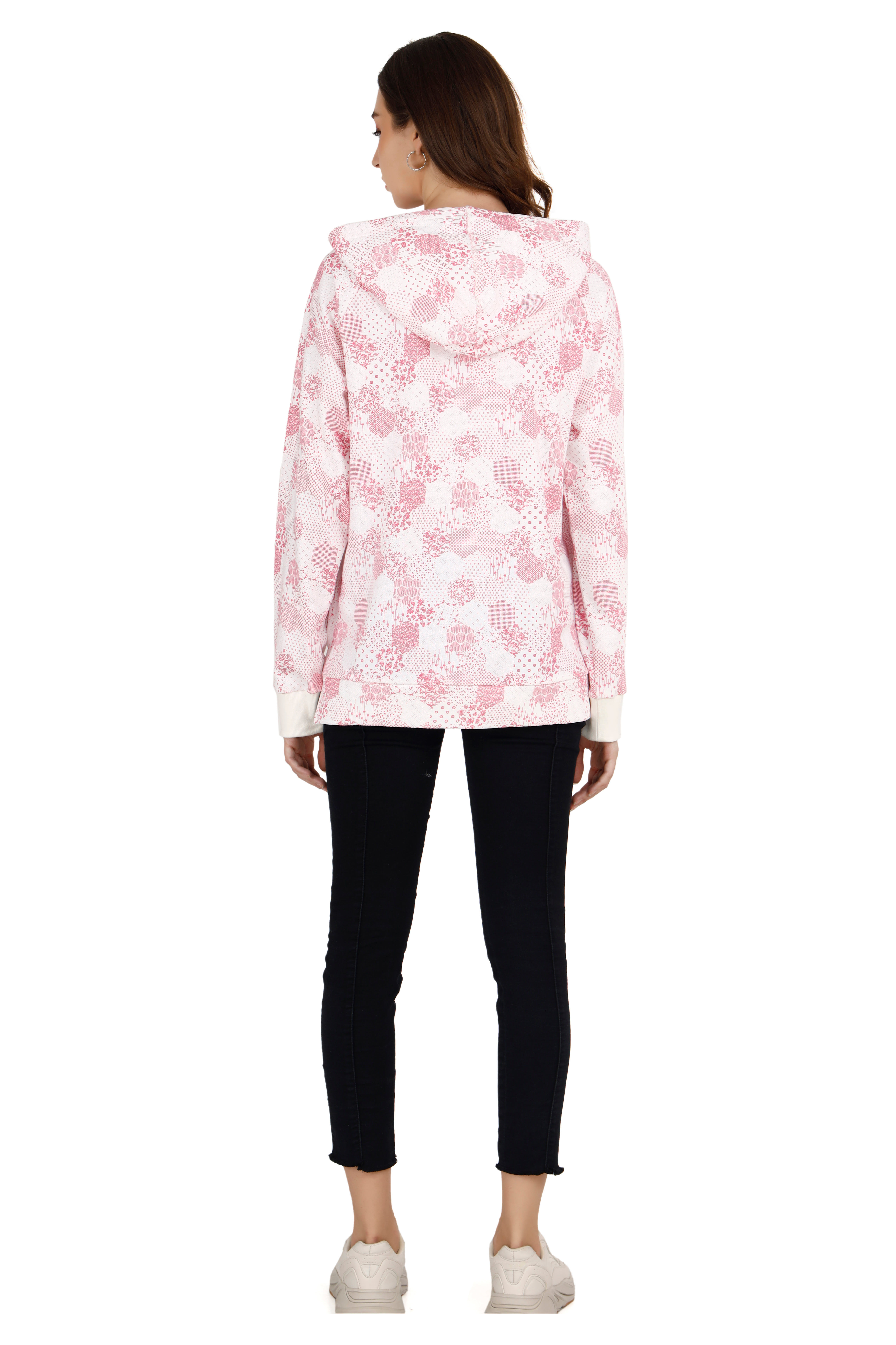 Women's Pink & White Printed Hoodie thumbnail 5